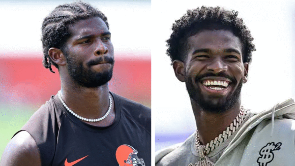 alt="Deion Sanders and son Shedeur Sanders discussing NIL and net worth"