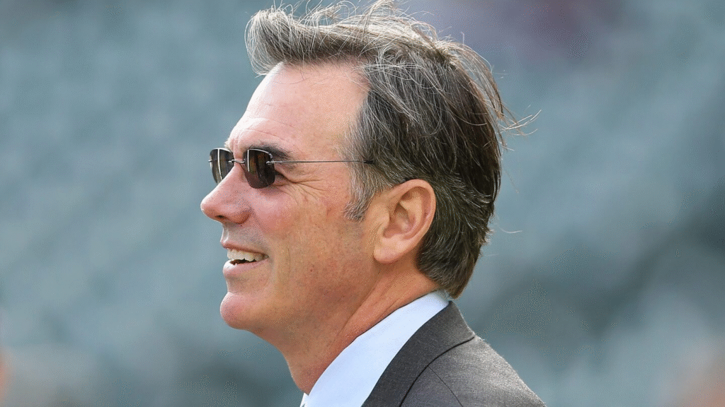 alt="Tara Beane with Billy Beane and family in 2025"