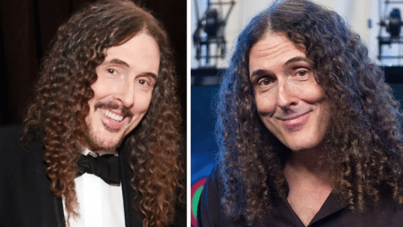 Weird Al Yankovic smiling during live performance, related to weird al yankovic net worth